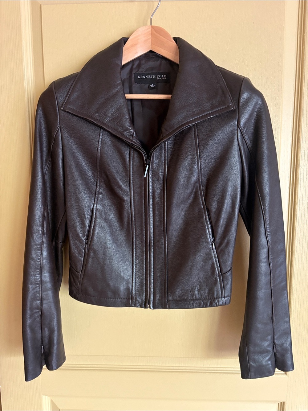 Kenneth Cole Dark Brown Leather Zip-Front Jacket